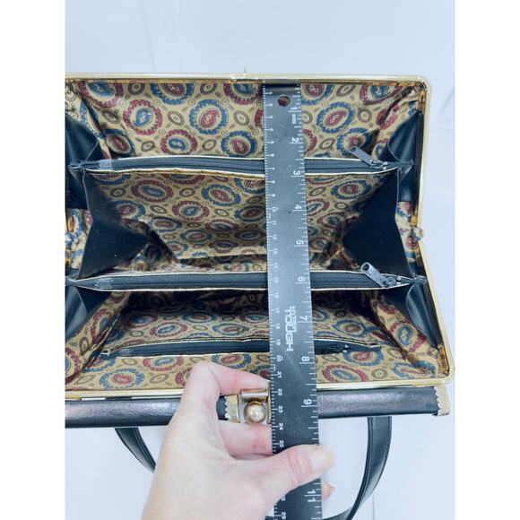 Vintage Julius Resnick Black Frame Bag Gold Hardware Mid-Century Purse - Picture 8 of 8